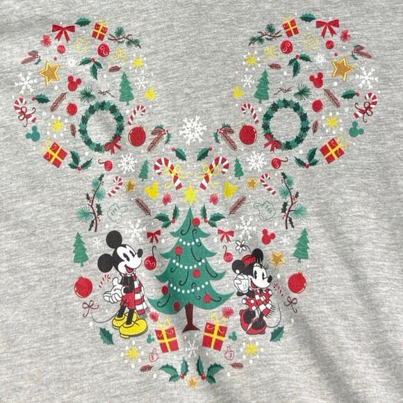 Disney Mickey Mouse Ears Friends Gray Christmas Holiday Tee Shirt Women's size L - Picture 11 of 11